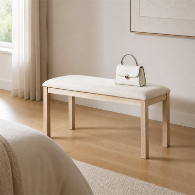 Beige Upholstered Bench with Light Oak Solid Wood Legs High Resilience Foam Seat for Dining Room Bedroom Living Room Entryway and Hallway Easy to Assemble