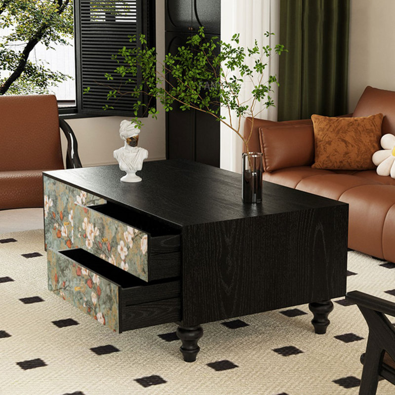 47.24" Black Solid Wood Rectangular Coffee Table