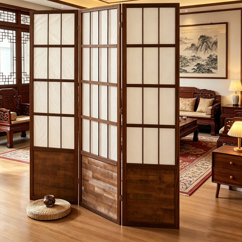 Paravent japonais en bois massif Zen, 70.87" H x 70.87" W x 0.79" D