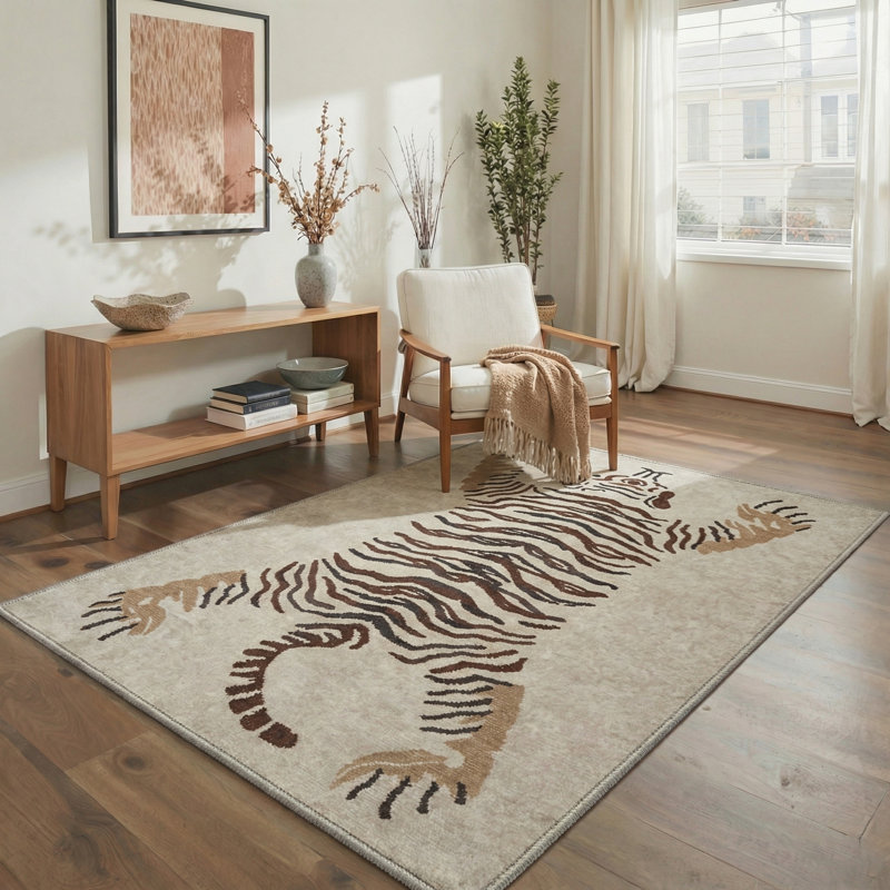 Tapis d'intérieur beige / brun à motif animalier Addingham, Rectangle 5 pi x 7 pi