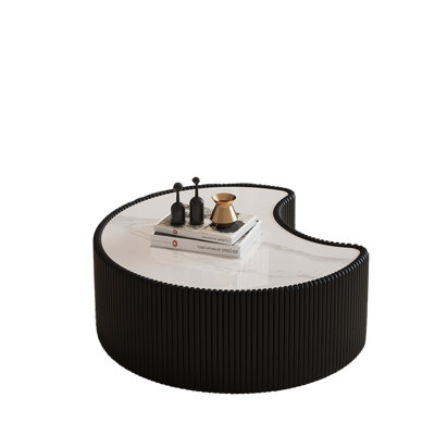 Light Sintered Stone Top Stylish Irregular Shape Leather Coffee Modern Sofa Table For Living Room (each Tabletop Has A Unique Grey Pattern)