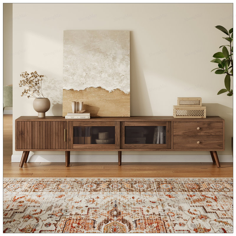Meuble télé avec portes en verre pour téléviseur de 85 po ou moins Modern Modern, Brown