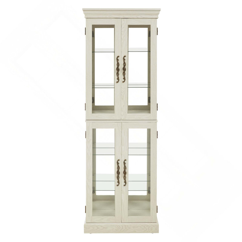 Vitrine lumineuse en verre avec tablettes réglables en verre pour le salon et la cuisine (ampoule incluse), Blanc antique