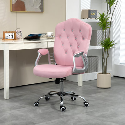 Chaise pivotante en velours à hauteur réglable pour bureau à domicile avec capitonnage à boutons
