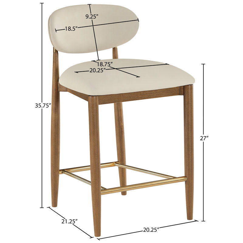 Tabouret Riccio, Brun, Brossé, Cuir végétalien beige