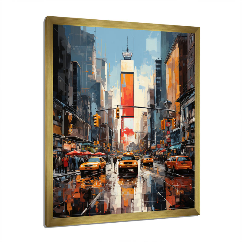 Jaune et gris, art encadré de New York, H 32 po x l 16 po x P 1 po, Cadre doré simple