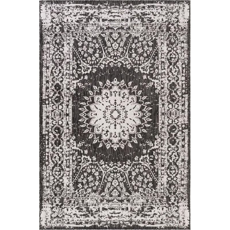 Tapis noir et blanc Contemporary Hitchens, Rectangle 5 pi 3 po x 8 pi