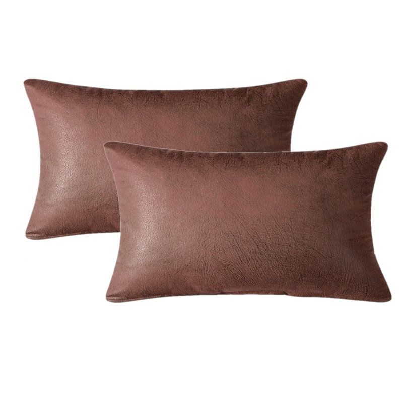 Faux Leather Reversible Pillow Cover, Brown