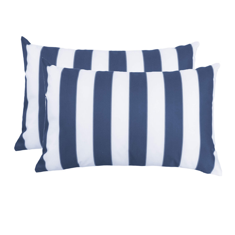 Josephine Striped Outdoor Reversible Throw Pillow, Navy