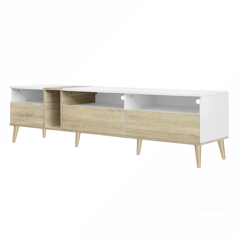 Versatile Media Console Table with Multiple Shelves and Drawers for Living Room