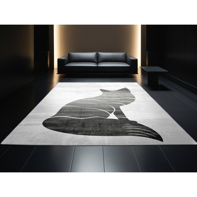 Machine Washable Oryn Arctic Fox Polar Minimalist Rug in Gray – Gray Binding, 5x8