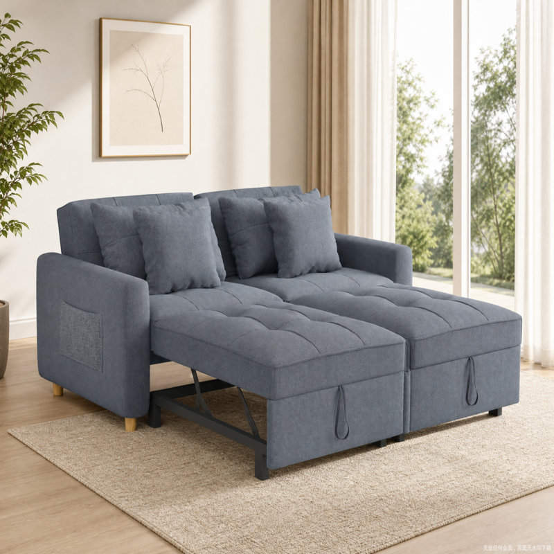 2 Seater Linen Sofa Bed, Dark Grey
