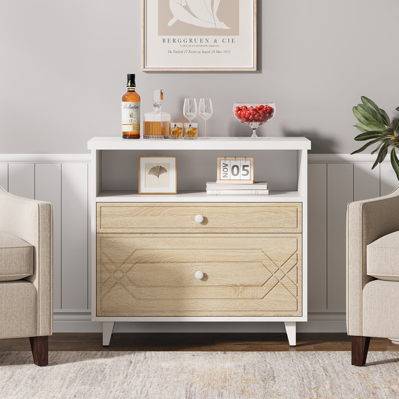 Marnella 32.68'' Wide 2 - Drawer File Cabinet with Shelf, Light Brown