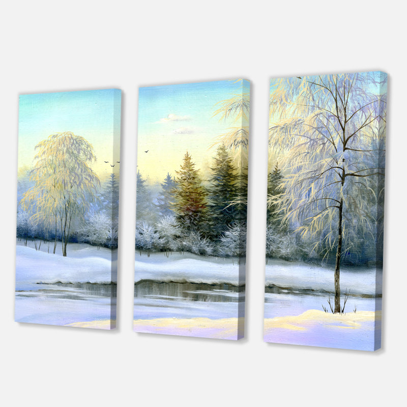 Paysage, arbres verts, peinture sur toile d'hiver, Toile tendue, H 28 po x l 36 po x P 1 po