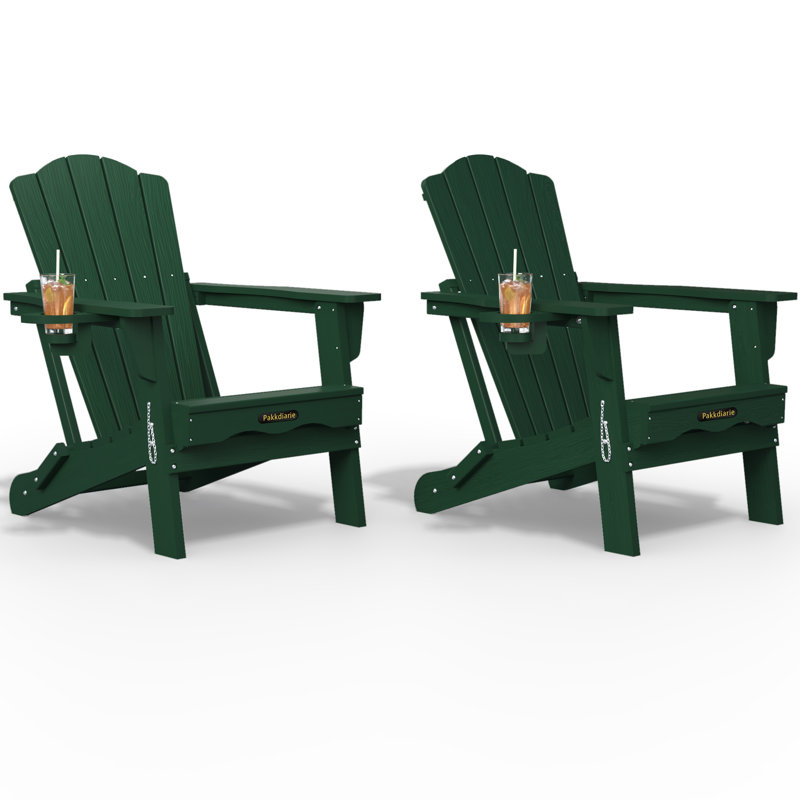 Pakkdiarie Folding Adirondack Chair with Cup Holder,HDPE Outdoor Chair with Comfort Ergonomic Seat for Patios,Lawn,Garden, Backyard Use