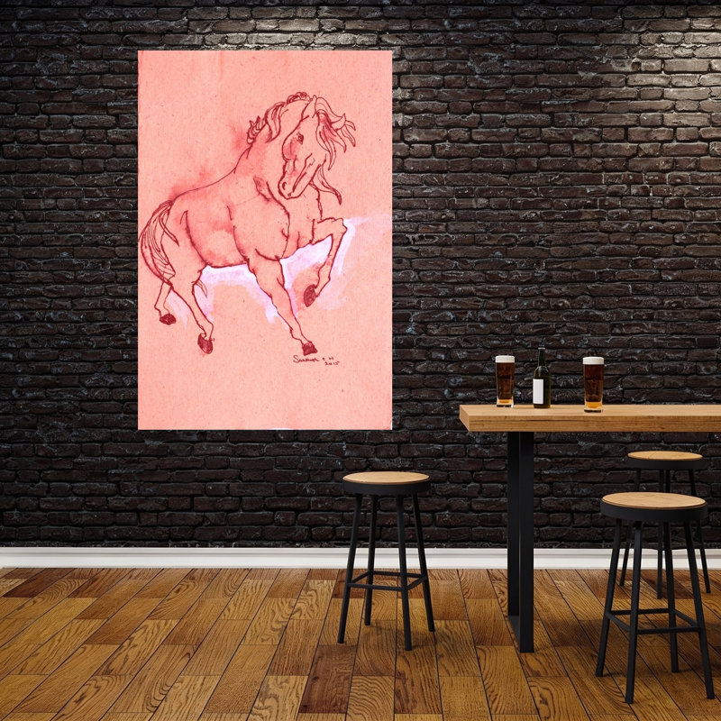 Art mural majestueux étalon rouge contemporain, 60" H x 40" W