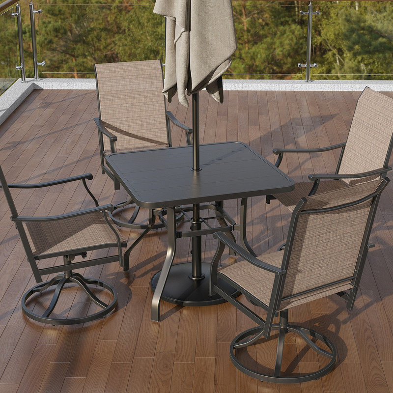 Table de salle à manger 35 po carrée avec trou pour parasol et table d'extérieur en métal
