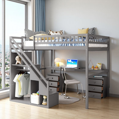 Loft Bed With Built-In Desk And Storage Staircase by Harriet Bee