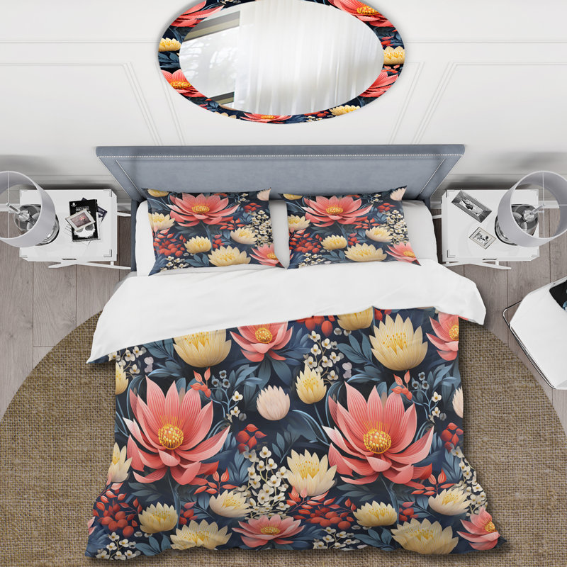 Ensemble de housse de couette en polyester jaune et rose, Housse de couette simple + 1 taie décorative stan