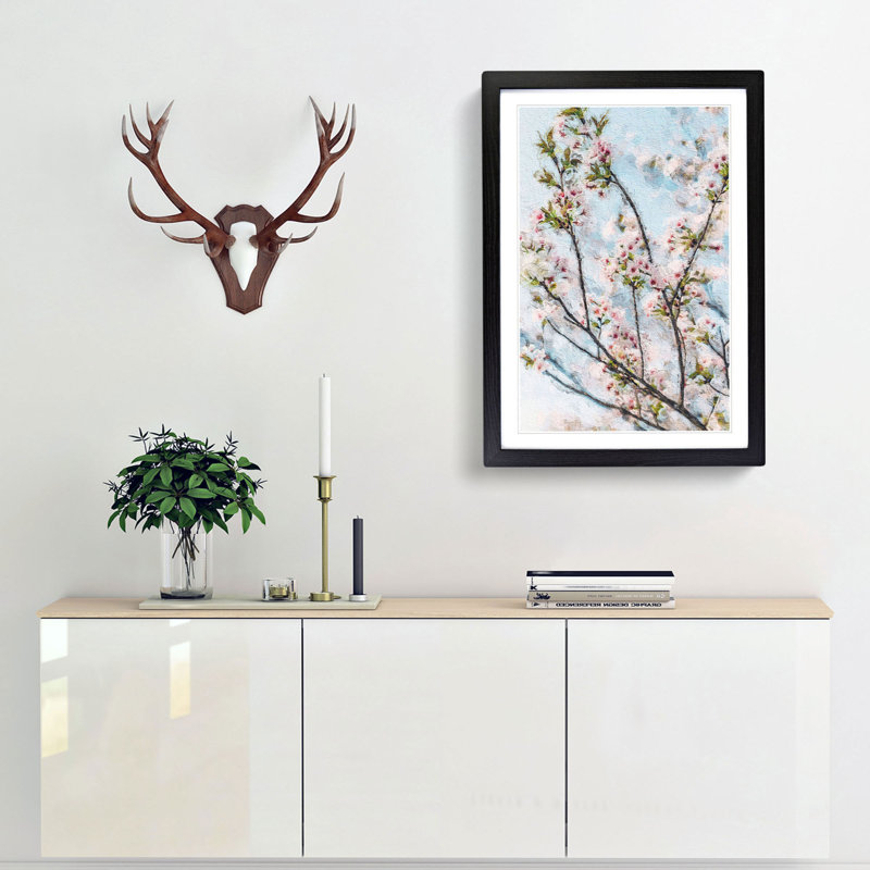 Cherry Blossom Tree in Abstract - Picture Frame Painting Print, 36cm H x 27cm W x 2cm D, Black Framed