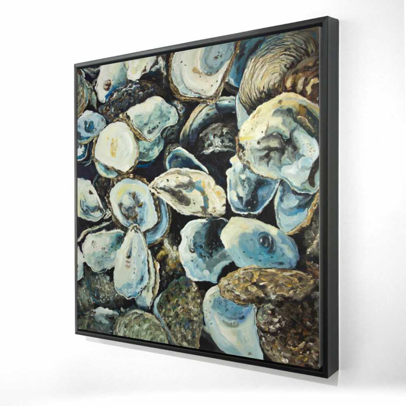 Toile côtière coquilles d'huîtres | Décoration océan encadrée pour la maison, H 25,25 po x l 25,25 po