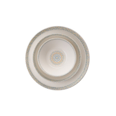 Elegant 12-Piece Dinner Set, Grey & White, 100% Porcelain | Includes 4 Service Plates (9.8 x 9.8 x 1.0 in), 4 Bowls (5.5 x 5.5 x 1.8 in), 4 Plates (7.5 x 7.5 x 1.0 in) | Dishwasher & Microwave Safe, Perfect for Stylish Dining Experiences