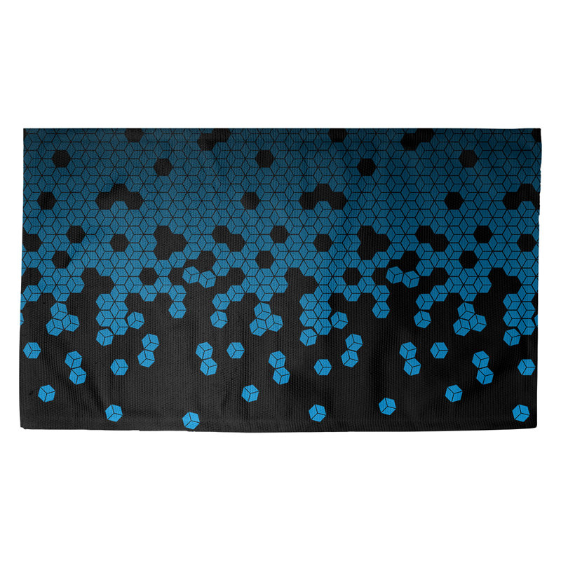 Tapis à cubes bleu/noir culbuté Avicia, Rectangle 3 pi x 5 pi 3 po