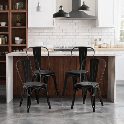 Ensemble de 4 chaises d'appoint modernes en métal empilables, 18 po de hauteur, noir classique