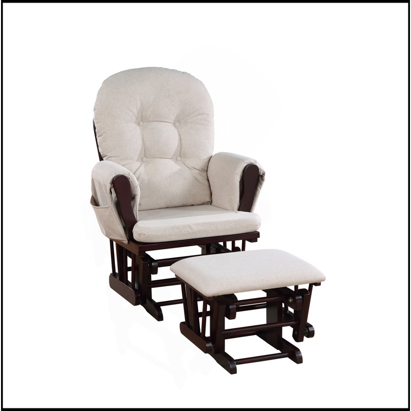 Fauteuil coulissant et repose-pieds en bois espresso et tissu latte