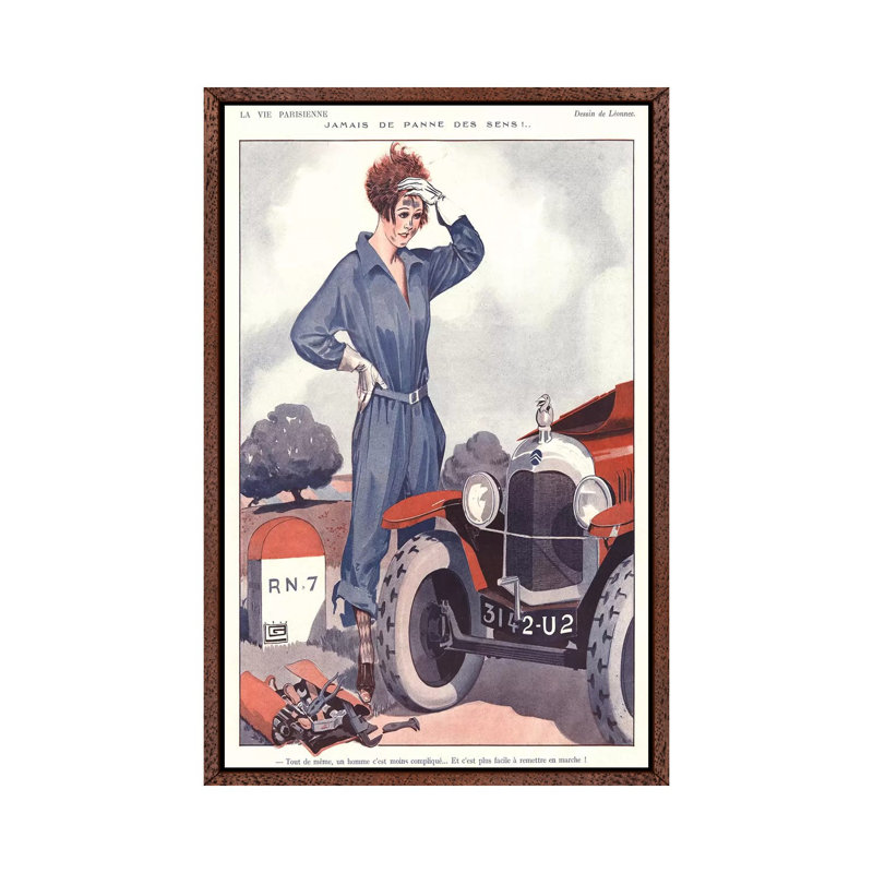 1920s La Vie Parisienne Magazine Plate - Print on Canvas, 66.04cm H x 45.72cm W x 3.81cm D, Classic Brown Wood Floater Framed
