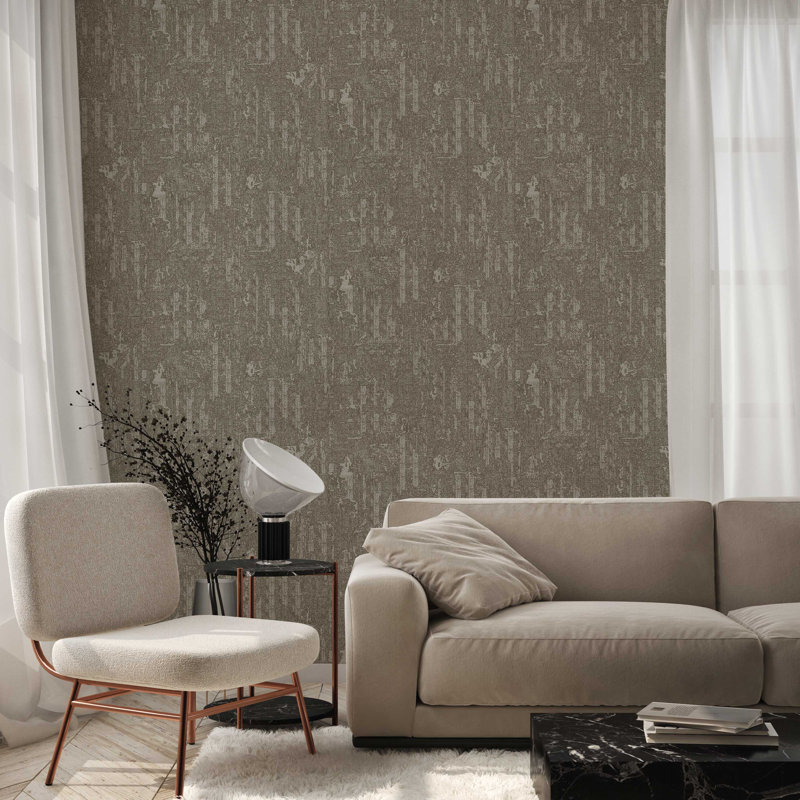 Distressed Solid Color Embossed Shiny Wallpaper, Dark Brown