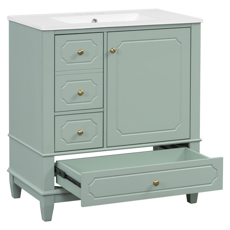 Meuble-lavabo moderne de 30 pouces avec lavabo en céramique intégré Dockmere, Vert clair