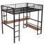 Lit mezzanine double noir avec bureau et tablettes allongés - Solution ergonomique de mobilier de bureau à domicile