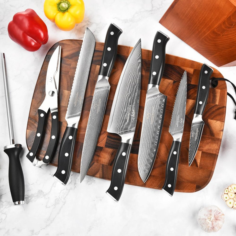 Nanfang Brothers Damascus Steel Knife Block Set