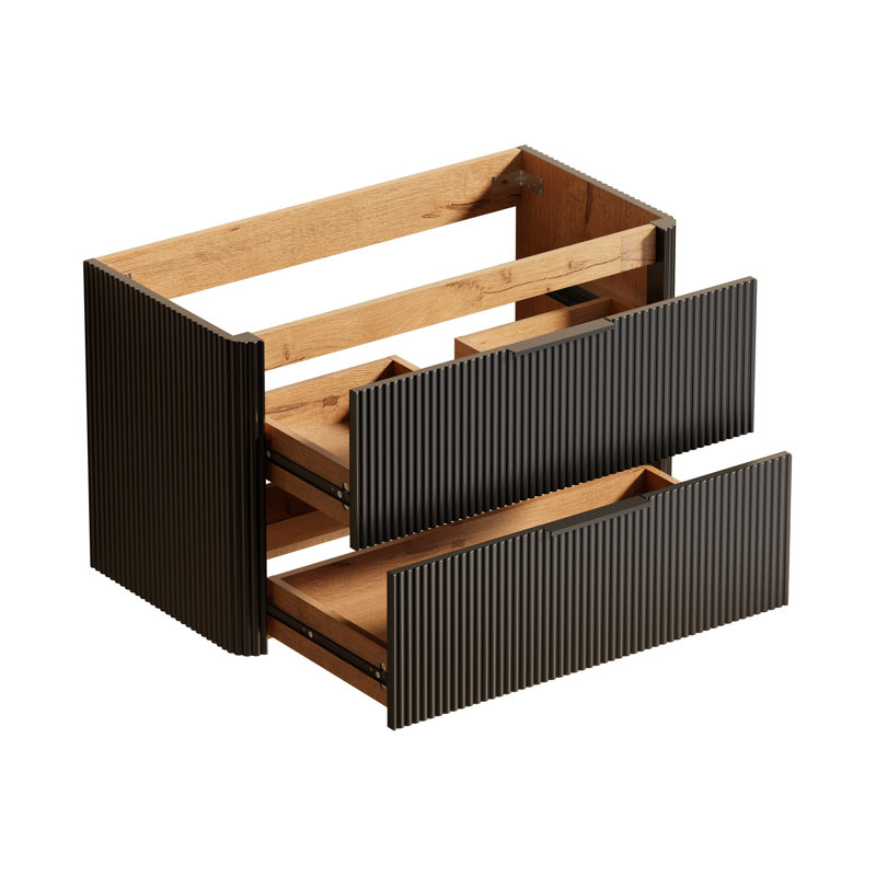 Meuble-lavabo simple de 91 cm (36 po) seulement, meuble suspendu avec garniture en bois cannelé et surface peinte résistante à l'eau