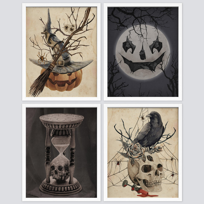 Pâques, Halloween, chapeau, chat, squelette, citrouille, impression sur papier, 4 pièces, Naturel, H 14 po x l 11 po
