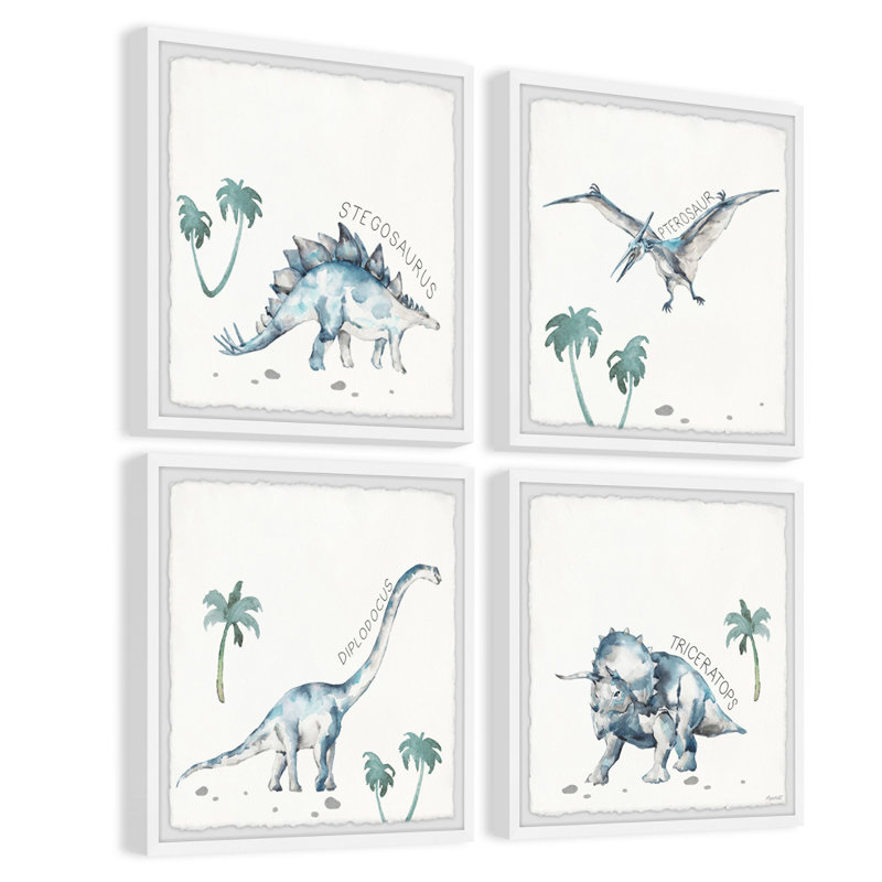 Ensemble de 4 reproductions encadrées de dinosaures Caron, H 18 po x l 18 po x P 1,5 po