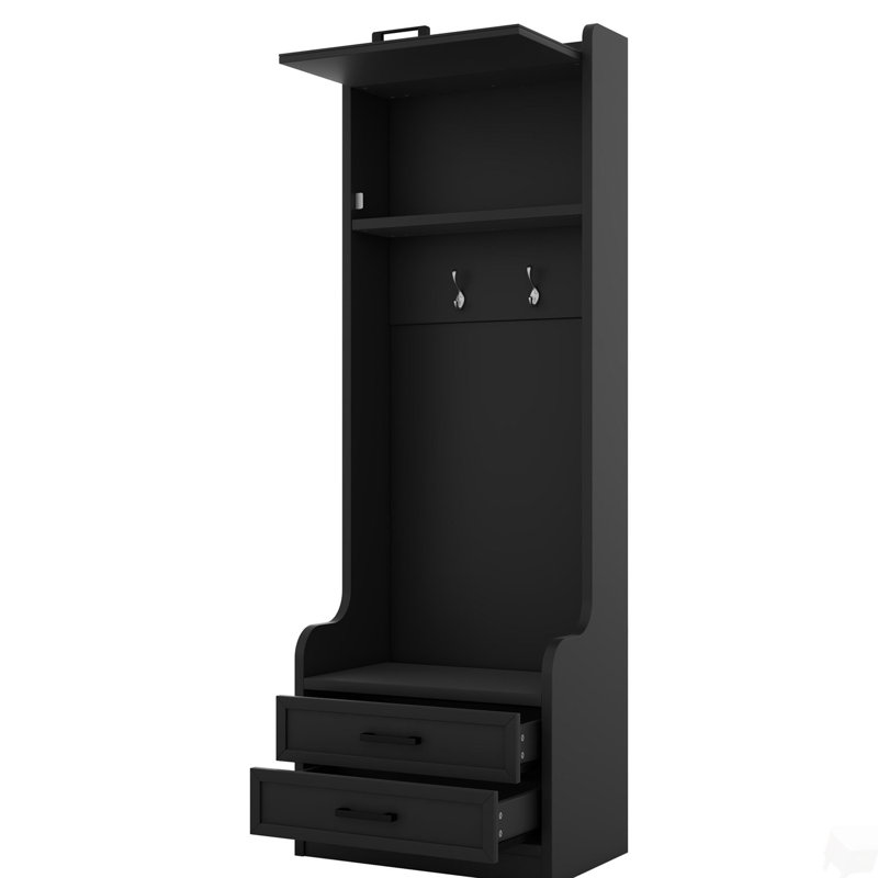 4-in-1 Detachable Hall Tree with Storage and 7 Hooks, Multiple Functions Hallway Coat Rack with Storage Drawers and Cabinet, Black Shoe Bench for Entryway Hallway