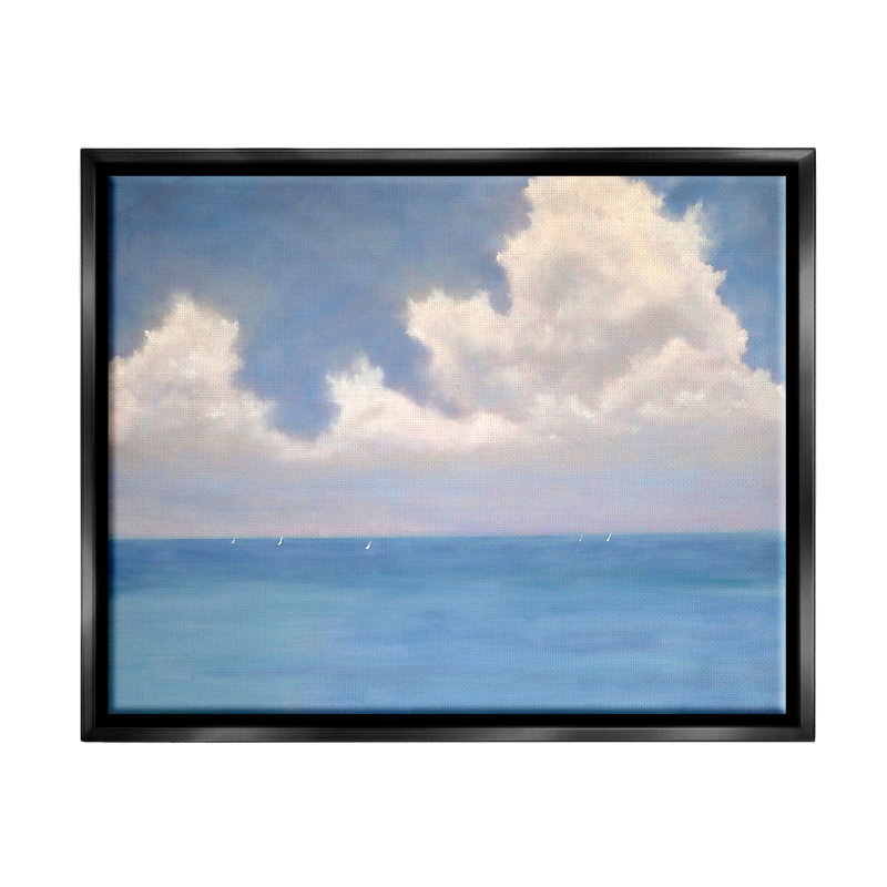 «Fluffy Clouds Deep Blue Ocean Waves», peinture sur toile à cadre flottant, H 17 po x l 21 po x P 1,7 po