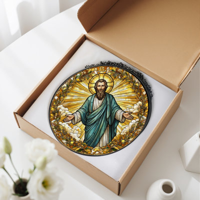 Religious Figure Stained Glass Window Panel，12"H