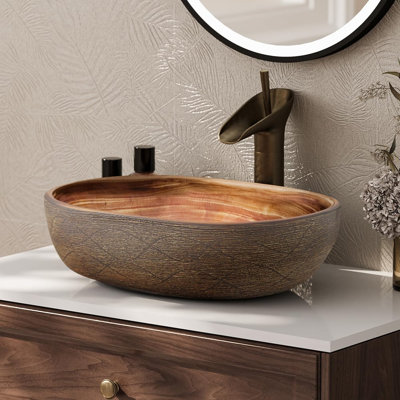 19" Oval Ceramic Bathroom Sink – Matte Glazed Vessel Sink