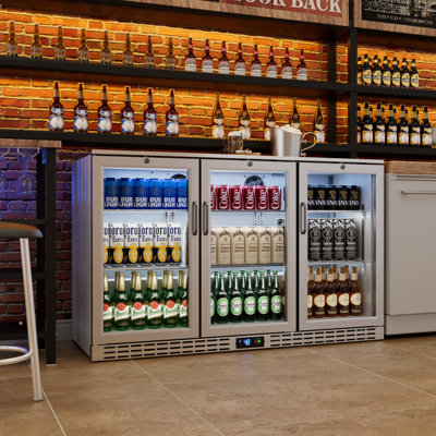 Coolake 53 Inch 11.7 Cu.ft Back Bar Cooler Commercial Counter Height Beverage Refrigerator With 3 Glass Doors & Led Lighting, Stainless Steel Beer Fri | Fridge.com