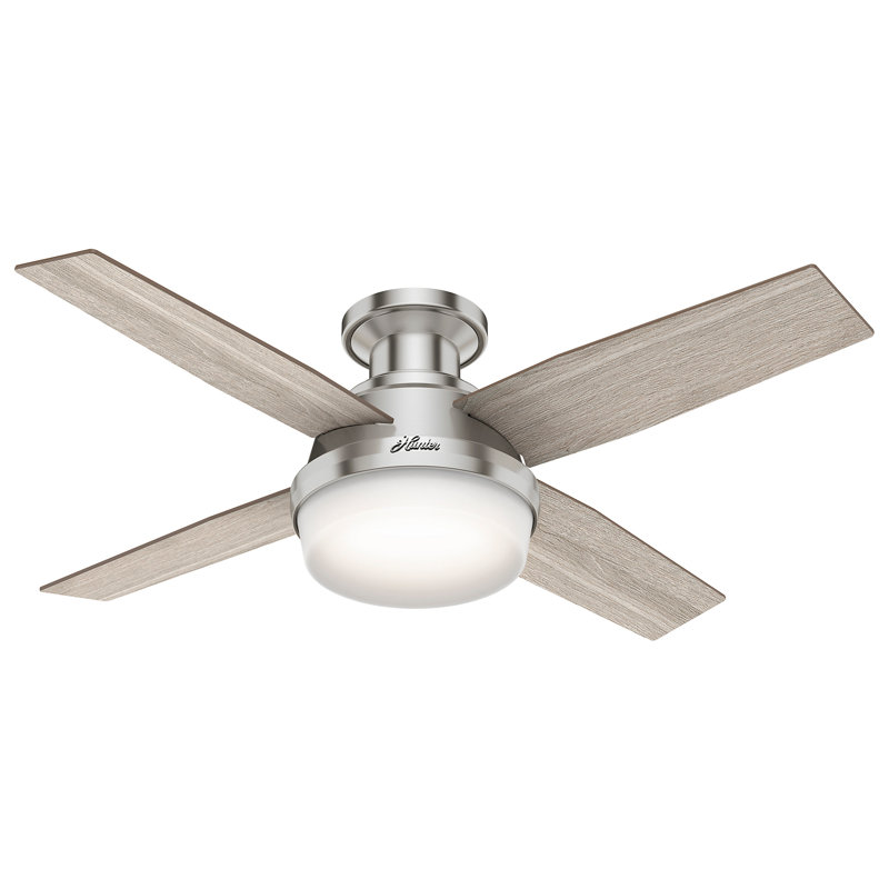 Dempsey Low Profile 44" 4 - Blade Indoor Flush Mount Small Room Ceiling Fan with Lights and Remote, Light Gray/Natural Oak