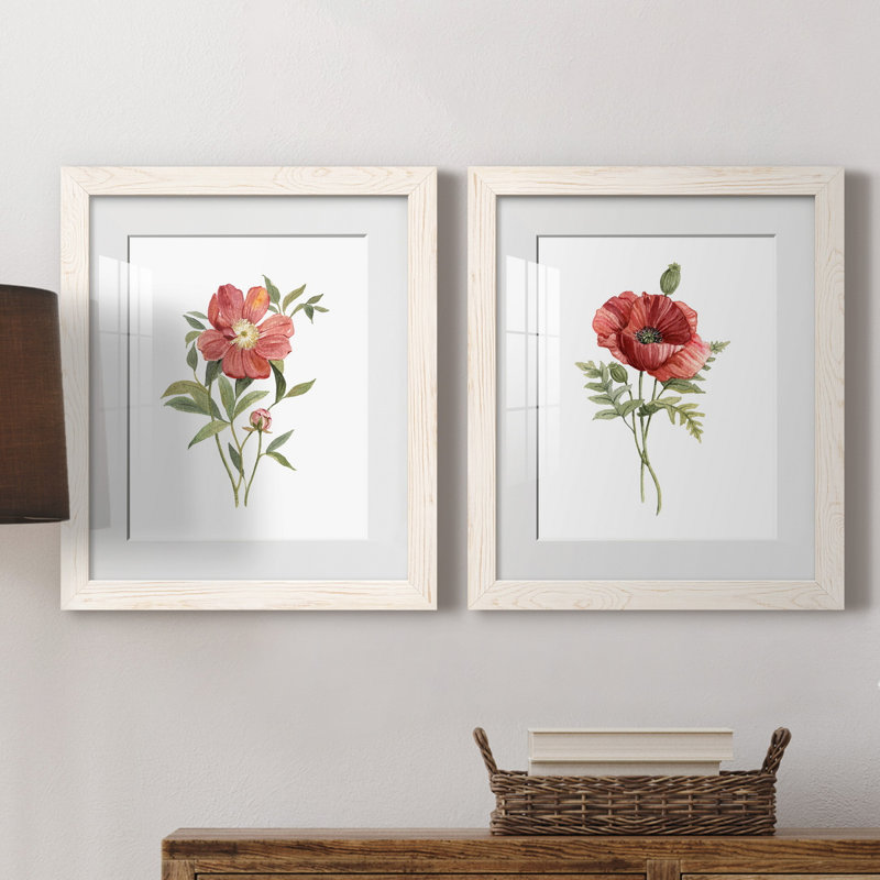 Pivoine écarlate - ensemble de 2 reproductions d'art, H 24 po x l 36 po x P 1,5 po, Papier encadré blanc, Blanc
