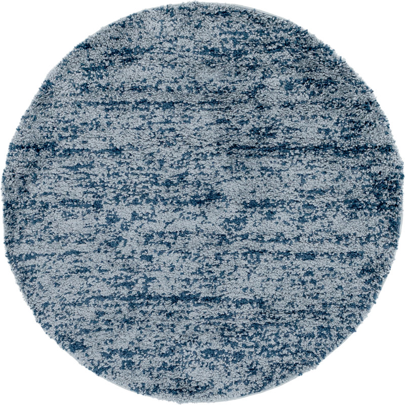 Tapis bleu à rayures Mitzy, Rond 5 pi 1 po