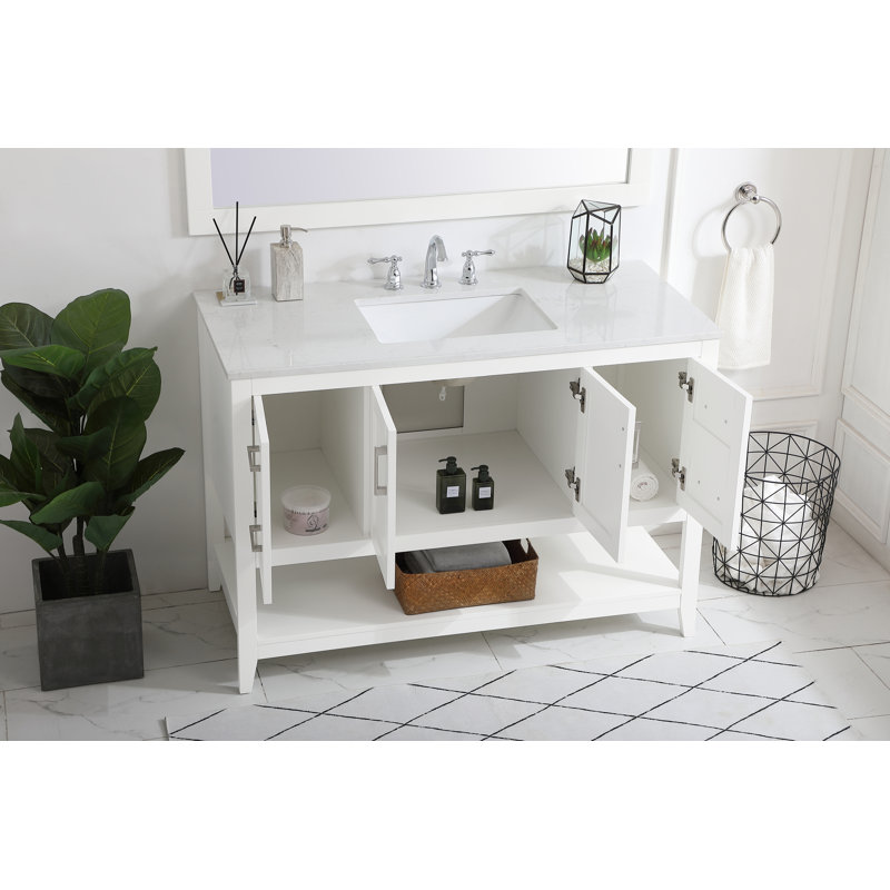 Scottsbluff 48'' Single Bathroom Vanity with Engineered Marble Top, White