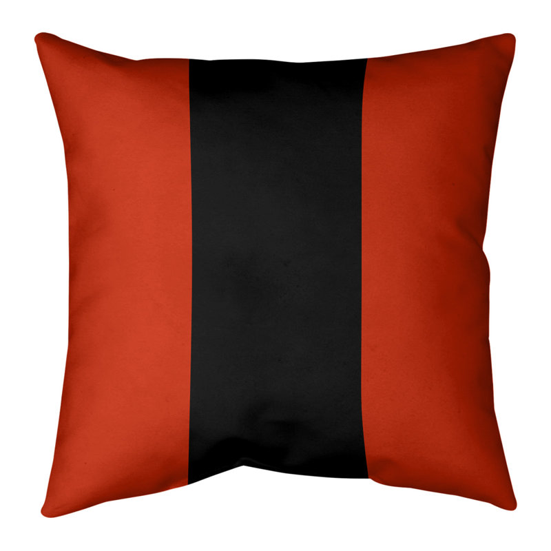 Coussin décoratif rayé - Inspiré de Calgary, aspect hockey moderne, Rouge / Noir, 16 po x 16 po