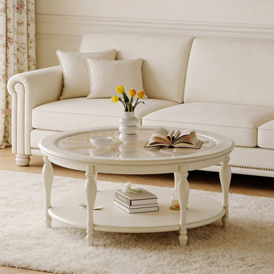 Table basse ronde à double couche de style crème