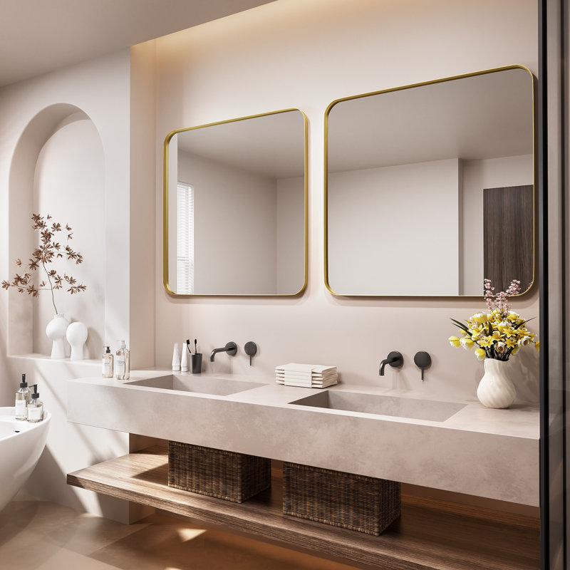 Miroir de salle de bain mural Cozy Design, Carré, 36 po x 36 po, Or