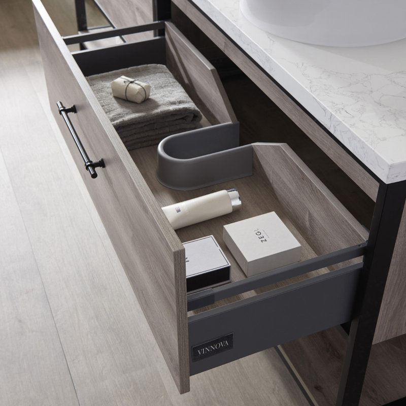Ensemble de meuble-lavabo double 84 po Murcia, Marbre blanc, Chêne mexicain / noir